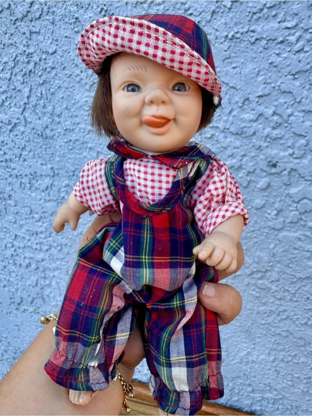 Beautiful Vintage Twin Dolls in Matching Plaid Outfits - 8”